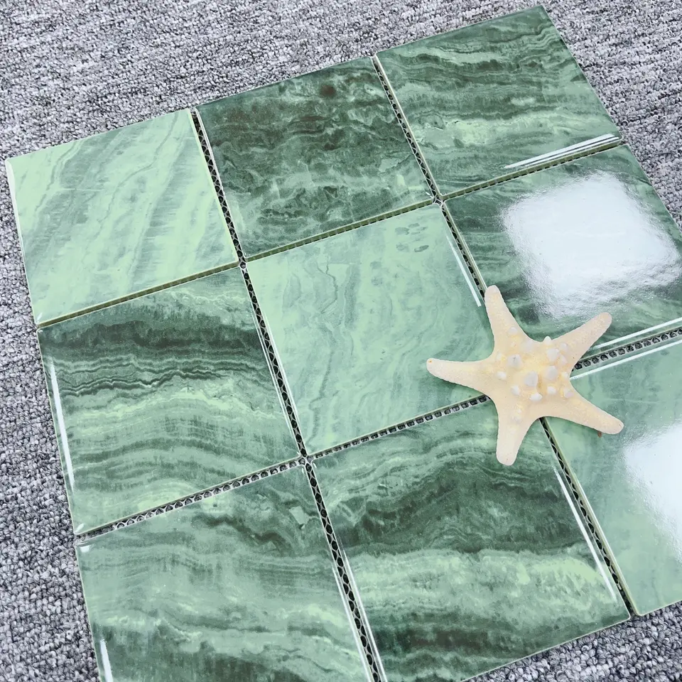 Gạch Mosaic Hồ Bơi Kính Pha Lê Gốm Sứ Xanh Lá Hình Vuông Tùy Chỉnh Dự Án Khách Sạn