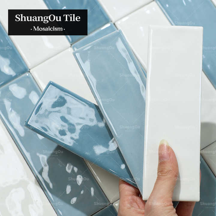 Dòng sản phẩm sơn dầu dạng que, sứ tráng men tia nước, gạch mosaic dải màu xanh cho phòng tắm, bếp bằng gốm, gạch mosaic