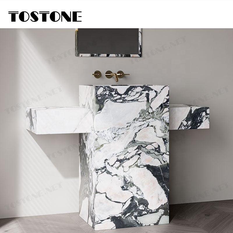 Tostone Mặt bàn lavabo phòng tắm đặt sàn, đá cẩm thạch Verde Aurora Tự nhiên Sang trọng, bề mặt mài mờ, dùng để trang trí chậu rửa mặt gia đình