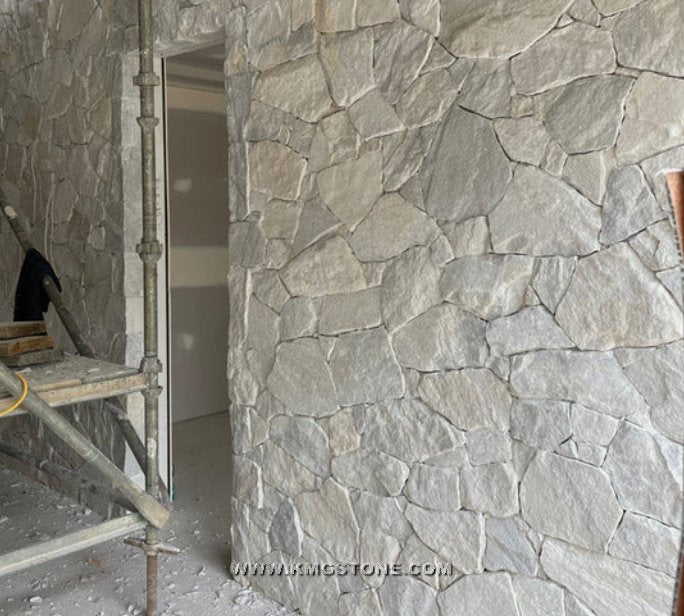 Đá ốp sa thạch trắng tự nhiên dạng đá rời dùng cho gạch ngoại thất, đá mặt tiền tự nhiên