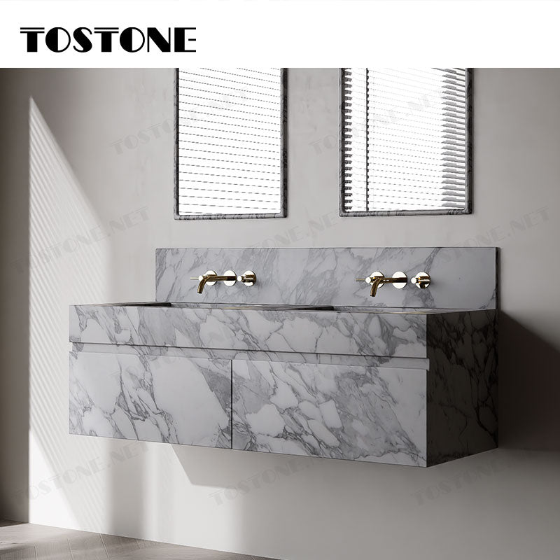 Tostone Tủ lavabo đá cẩm thạch sang trọng Arabescato Trắng bán chạy dành cho trang trí nội thất phòng tắm, nhà vệ sinh tại nhà ở hiện đại, biệt thự, khách sạn