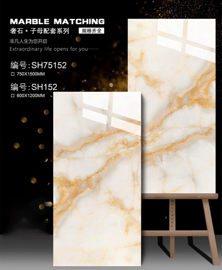 Gạch Foshan Đánh bóng 60x120 Men bóng hiện đại Vân đá cẩm thạch Vàng Vàng đồng Xanh lá Xanh dương cho Sàn phòng khách Phòng tắm