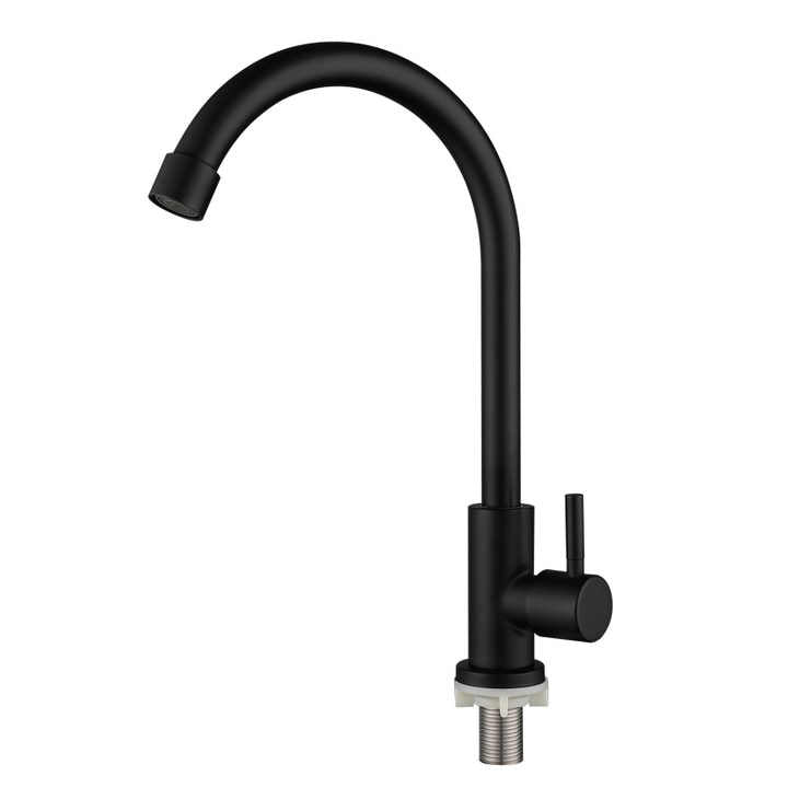 Vòi chậu rửa bát đơn bằng thép không gỉ 304, màu đen mờ