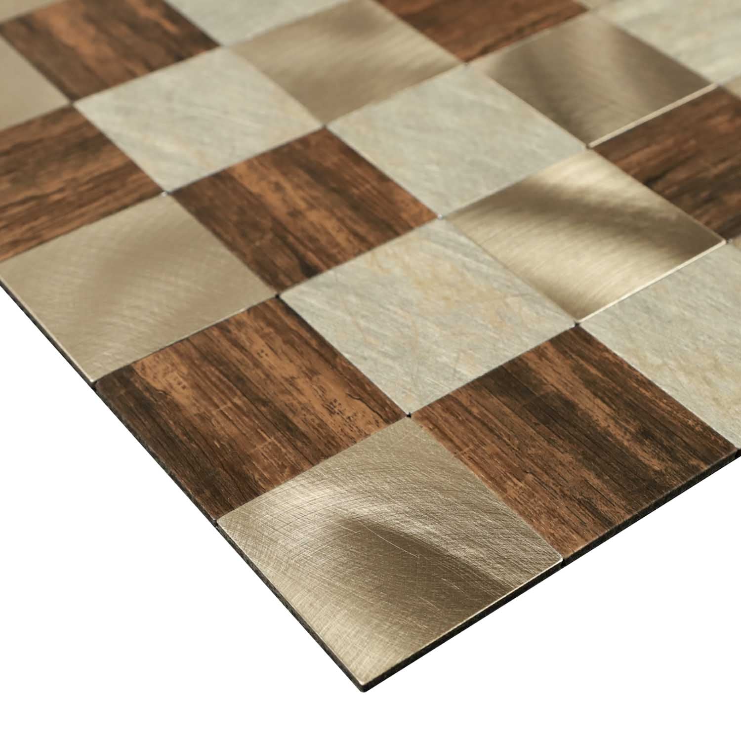Gạch Mosaic Bóc Dán Ốp Tường Bếp Hình Vuông Vân Gỗ Với Nhôm
