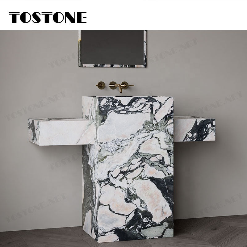 Tostone Mặt bàn lavabo đứng độc lập bằng đá cẩm thạch Verde Aurora tự nhiên sang trọng, bề mặt mài mờ