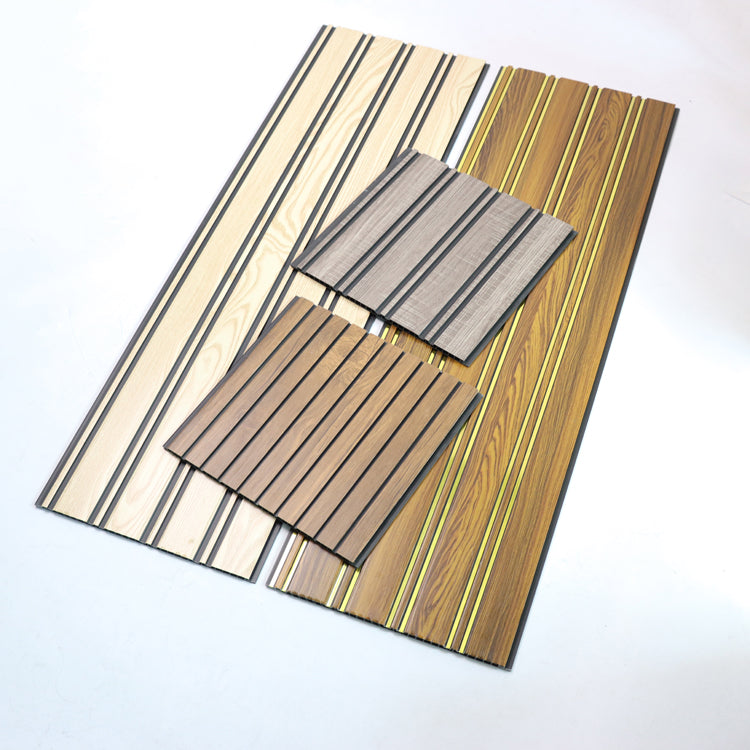 Bán hàng trực tiếp từ nhà máy Tấm ốp tường PVC có rãnh, chống thấm nước, vân gỗ/đá, nền đen, 300*8.5mm dùng cho khách sạn