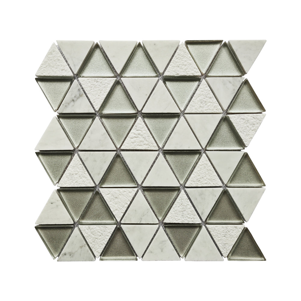 Gạch Mosaic Kính Đá Cẩm Thạch Hình Tam Giác Ốp Bếp, Trang Trí Tường Điểm Nhấn Bếp Phòng Tắm