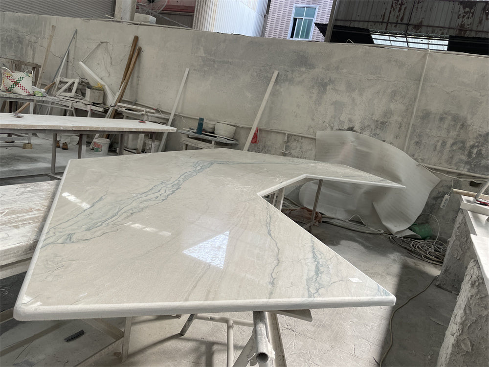 Tấm đá Quartzite Trắng Sông Sang trọng Tự nhiên dùng cho Mặt bàn Lavabo Phòng tắm