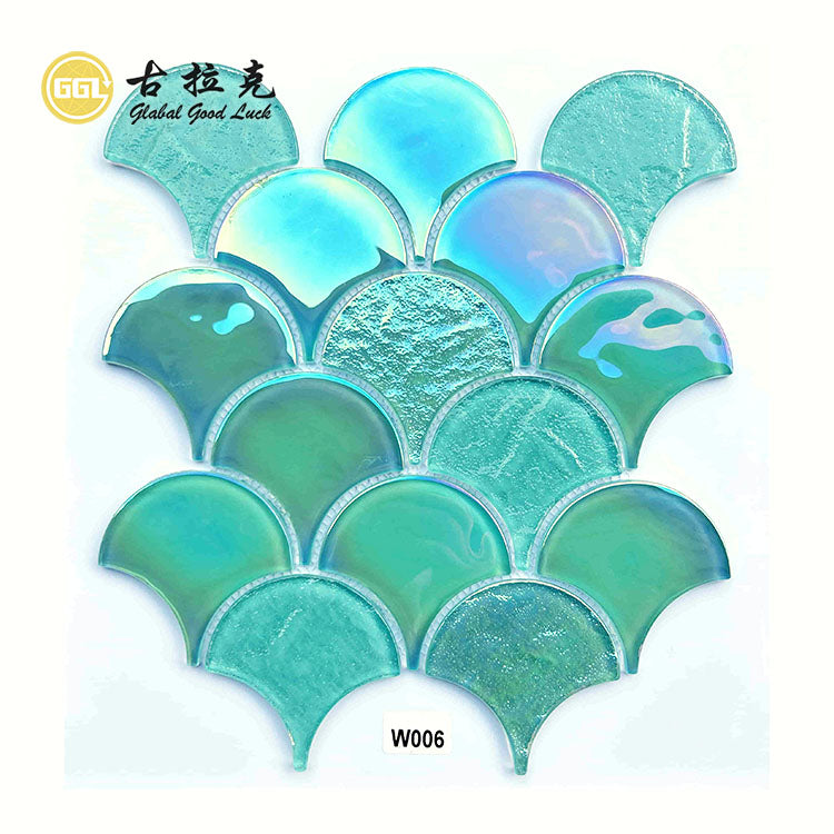 Gạch lát Goodluck Mosaic Kính Thiết Kế Hiện Đại Hoạ Tiết Parquet Hình Quạt Dùng Cho Trong Nhà & Ngoài Trời Để Trang Trí Bể Bơi Phòng Tắm Biệt Thự