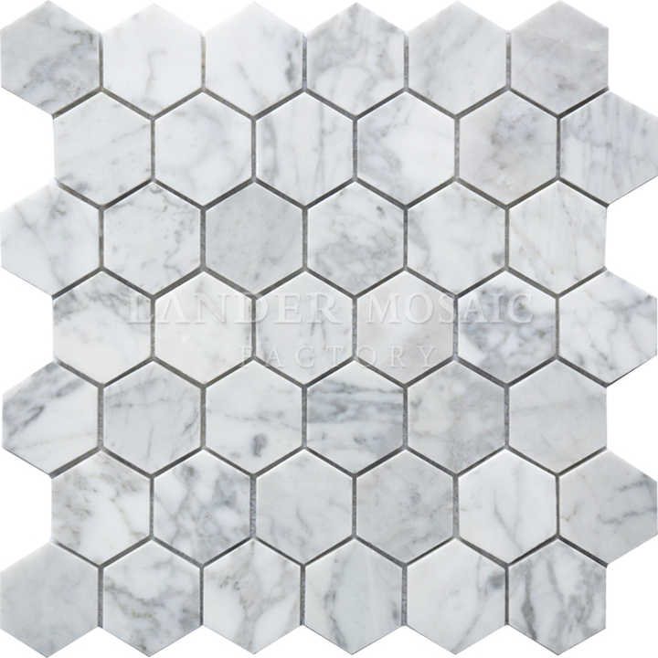 Đá cẩm thạch trắng Bianco Carrara hình lục giác khảm đá cẩm thạch
