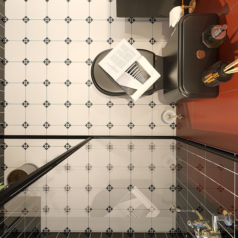 Gạch sứ lát sàn 400x400mm Phong cách tối giản hoài cổ ngọt ngào Họa tiết hoa nhỏ Nghệ thuật mờ cổ điển