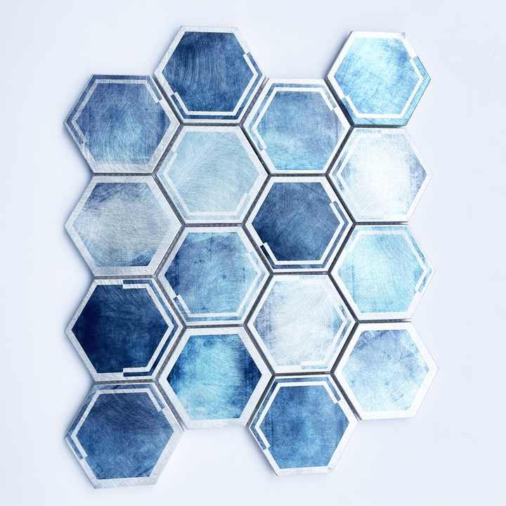 GAHEX7315 Gạch ốp tường khảm lục giác màu xanh lam hiện đại 73mm dùng cho phòng tắm, phòng khách, trang trí nội thất, thiết kế đồ họa