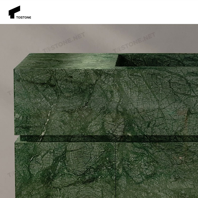 Chậu rửa gắn tường Tostone bằng đá cẩm thạch hình chữ nhật màu xanh lá cây tự nhiên hiện đại để trang trí nhà ở, biệt thự, khách sạn theo thiết kế tùy chỉnh đích thực