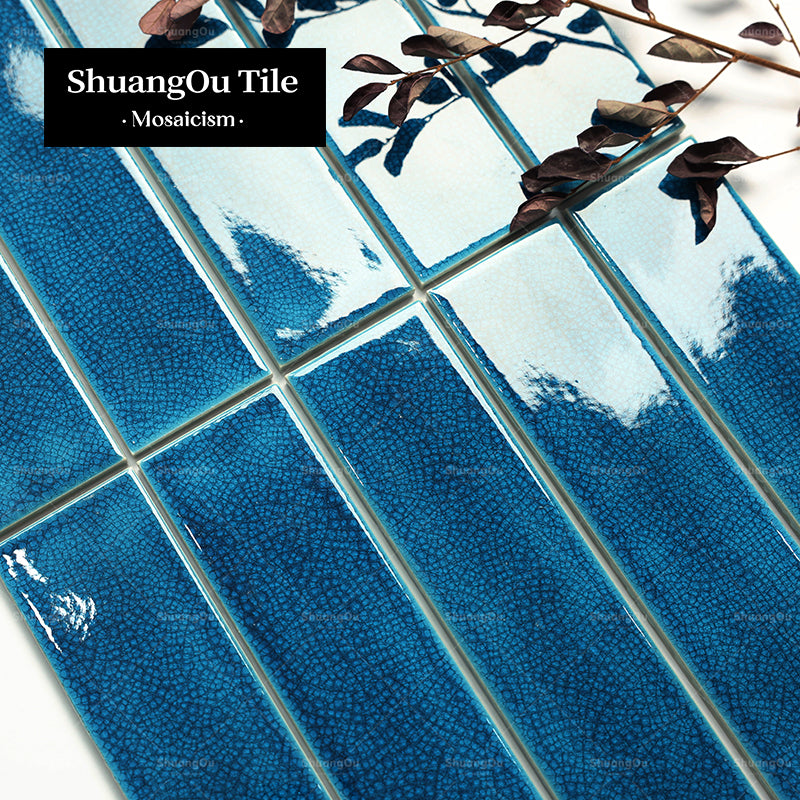 Gạch Mosaic Gốm Sứ Rạn Băng Dạng Thanh Dài Ốp Tường Bếp Phòng Tắm Cung Cấp Từ Nhà Máy