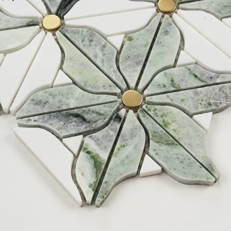 Mosaic Hoa Đá Tự Nhiên Trang Trí Bể Bơi Xanh