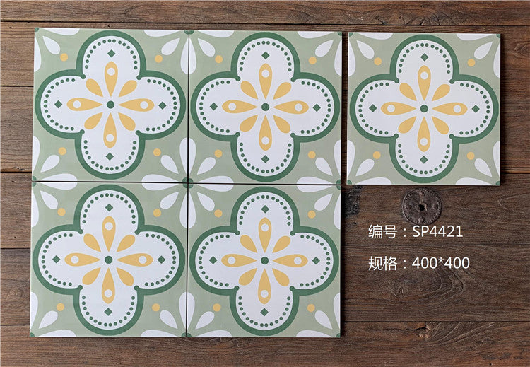 Gạch sứ họa tiết hoa mờ mộc mạc phong cách Đồng quê tươi mới cổ điển 400x400mm trang trí chống trượt lát sàn ốp tường