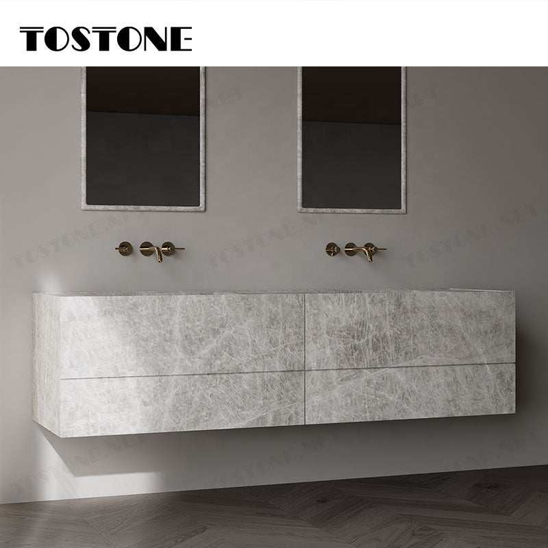 Tostone Minimalist Honed Natural Taj Mahal Luxury Vanity Phòng Tắm