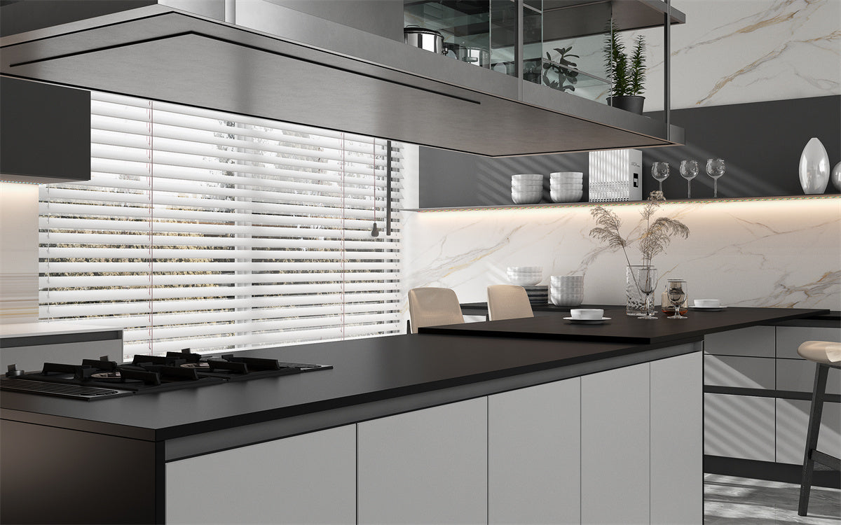 Tấm đá nung kết Đen tuyền Sang trọng Hiện đại dành cho Đảo bếp và Mặt bàn bếp Cao cấp