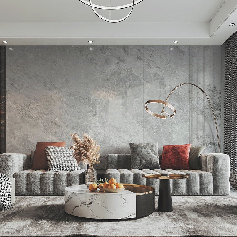 Phiến đá nung kết lớn trắng bóng đồng chất đánh bóng toàn phần tráng men mô phỏng vân đá cẩm thạch tự nhiên họa tiết vô hạn nhà máy