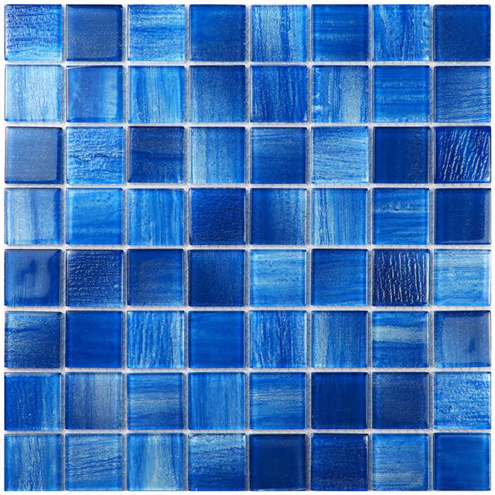 Gạch mosaic thủy tinh màu xanh vẽ tay cho phòng tắm sang trọng, hồ bơi