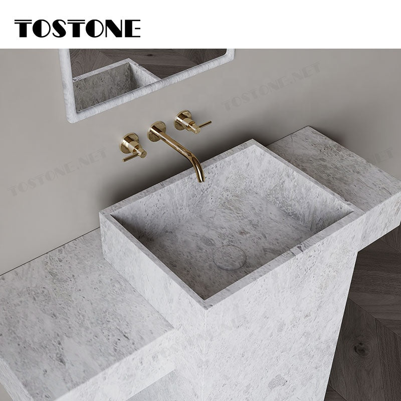 Mặt bàn chậu rửa phòng tắm Tostone độc lập, bề mặt mài đá cẩm thạch trắng Lorde tự nhiên, sang trọng