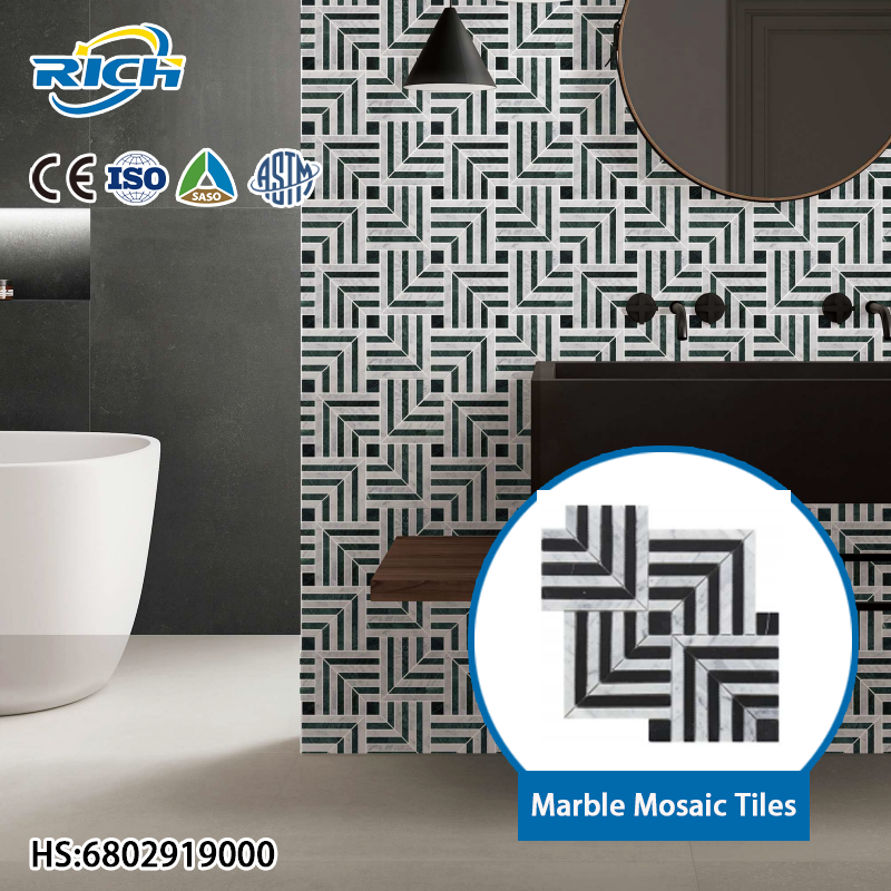 Giá xuất xưởng Gạch ốp tường nội thất mosaic đá cẩm thạch kiểu Parquet hiện đại, nhập khẩu Trung Quốc, màu sắc tùy chỉnh, độ dày 6MM