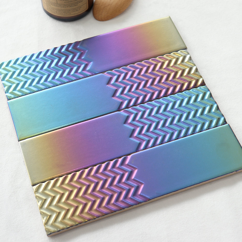 Gạch 3D ốp tường gốm kiểu subway tráng men mạ điện màu vàng kim