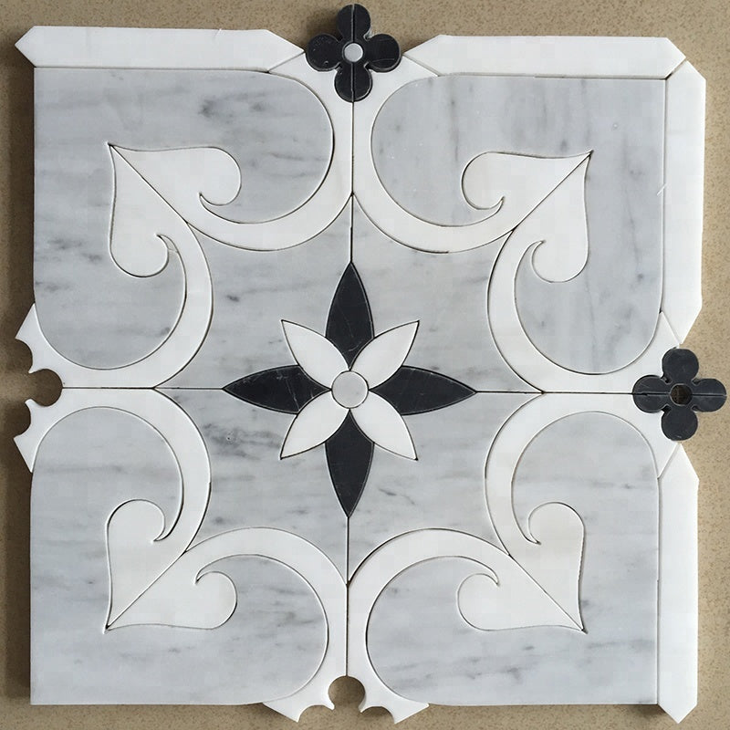 Gạch Mosaic Cắt Tia Nước Họa Tiết Độc Đáo Đá Cẩm Thạch Xám Bóng
