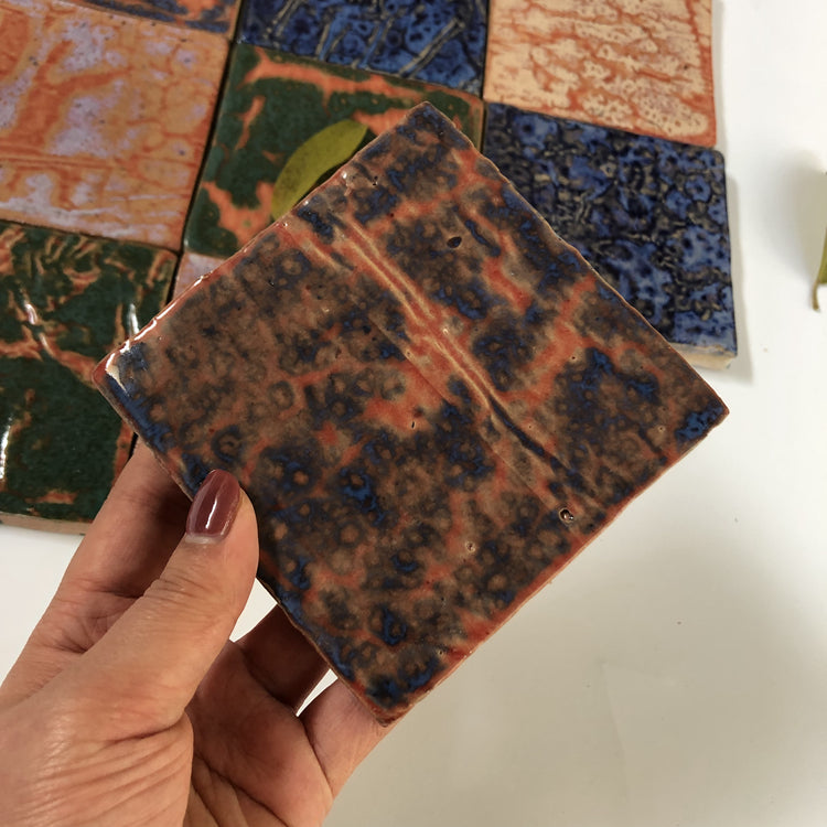 Gạch Zellige Nghệ thuật Ma-rốc Thủ công, Xanh Đa Sắc 100x100mm, dùng để ốp tường trang trí Khách sạn, Biệt thự, Phòng tắm, Bếp