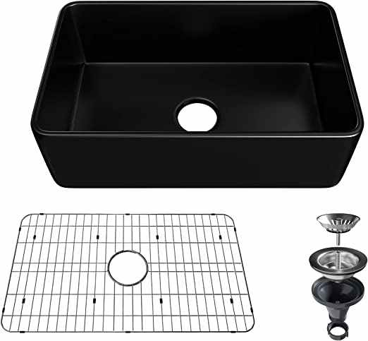 Chậu rửa bằng sứ đen 30 inch kiểu nông trại nông thôn, chậu rửa lớn bằng sứ lắp âm, nhà bếp nông trại cổ điển