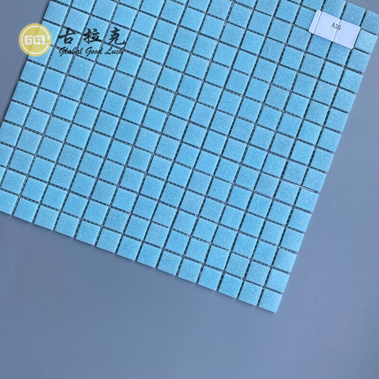 Gạch Mosaic Vuông Xanh Dương Bóng Cổ điển ốp Tường và Ngoài trời cho Hồ bơi, Phòng khách và Phòng ngủ