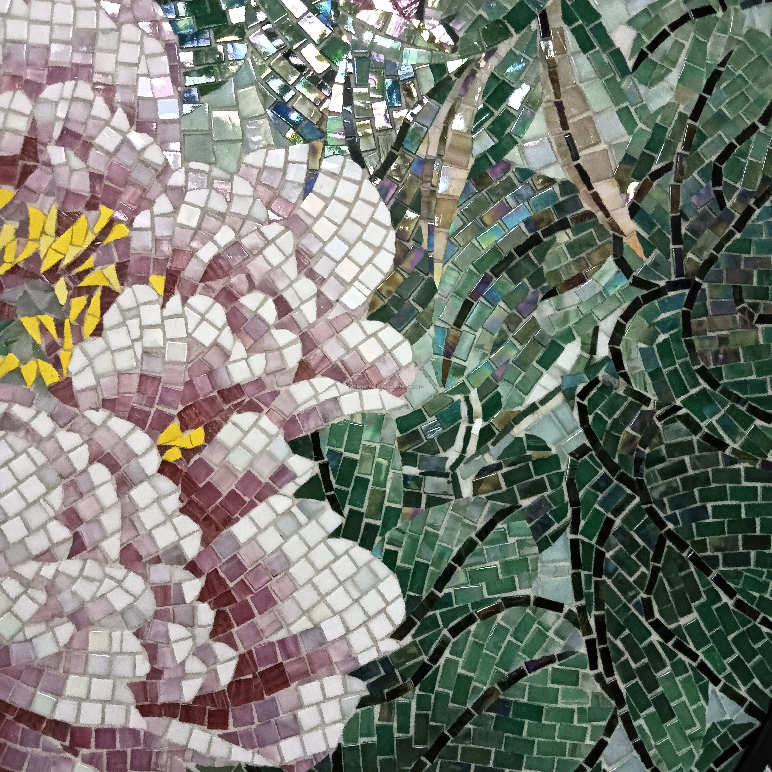 Tranh khảm kính thủ công hình hoa trang trí bàn