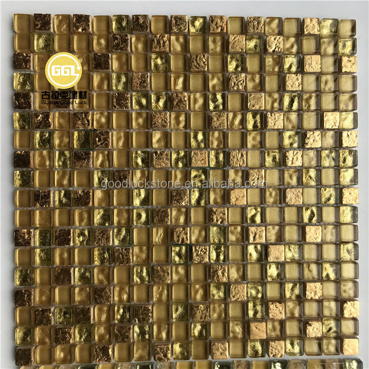 Gạch Mosaic Kính Pha Lê Bóng Màu Vàng Sang Trọng Nhẹ Trang Trí Tường
