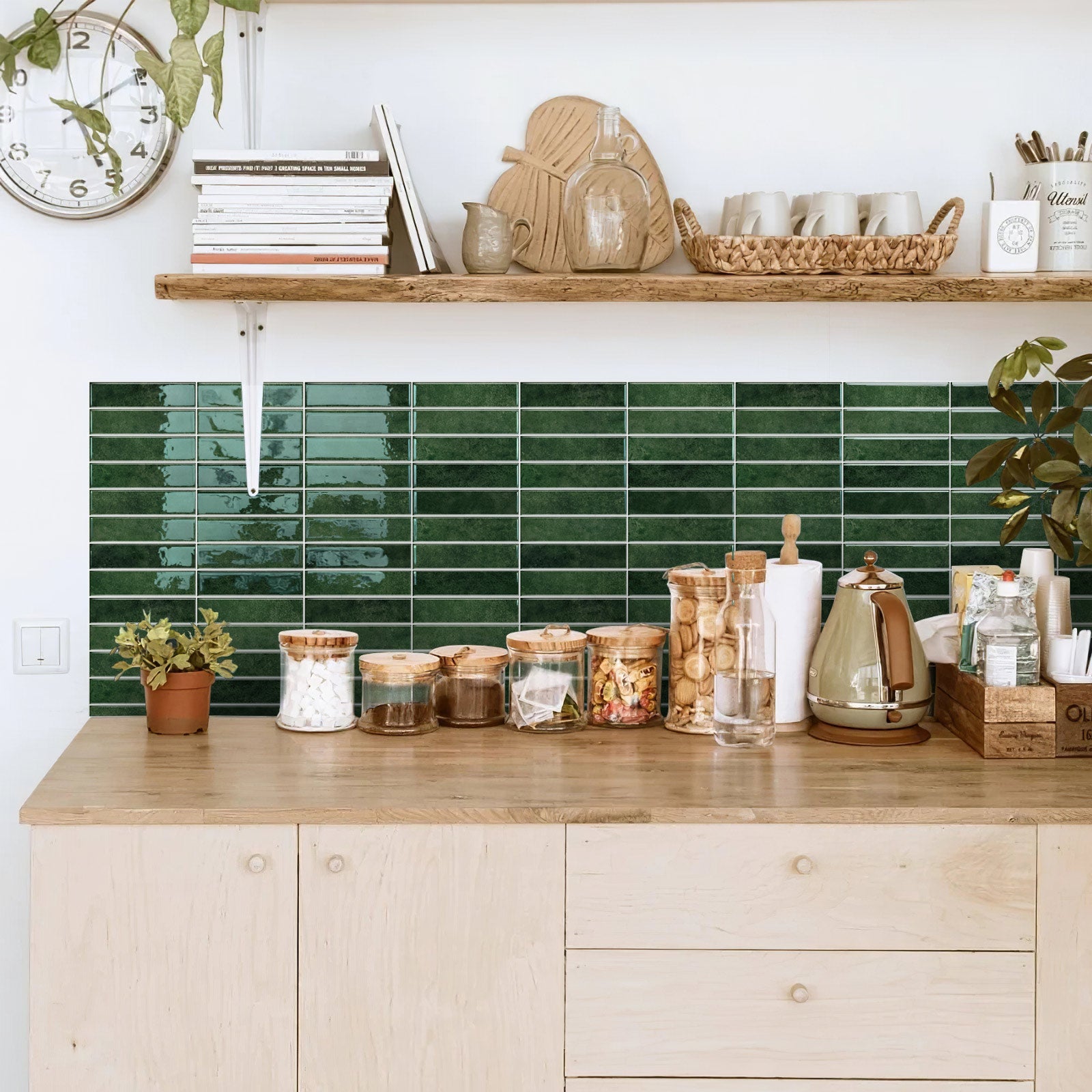 Jorunns Giấy dán tường 3D Trang trí nhà cửa DIY Gạch ốp tường bếp Bóc và dán Xanh Tite Gạch ốp tường dán bóc