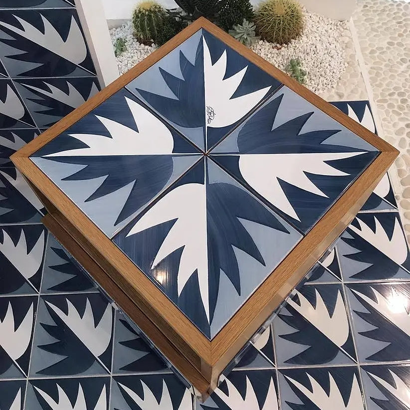 Gạch ốp tường và lát sàn Ceramic thiết kế hiện đại, họa tiết hình học xanh trắng, chất lượng cao, kích thước 200x200mm cho nhà bếp và phòng tắm