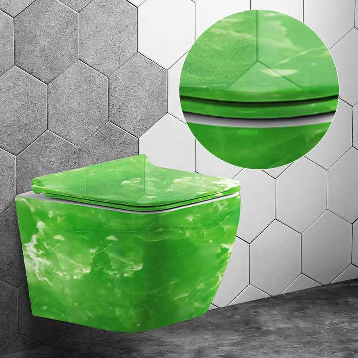 Nắp đậy bồn cầu bằng sứ không vành bằng đá cẩm thạch cao cấp, đóng êm, bồn cầu treo tường không cần nước P trap