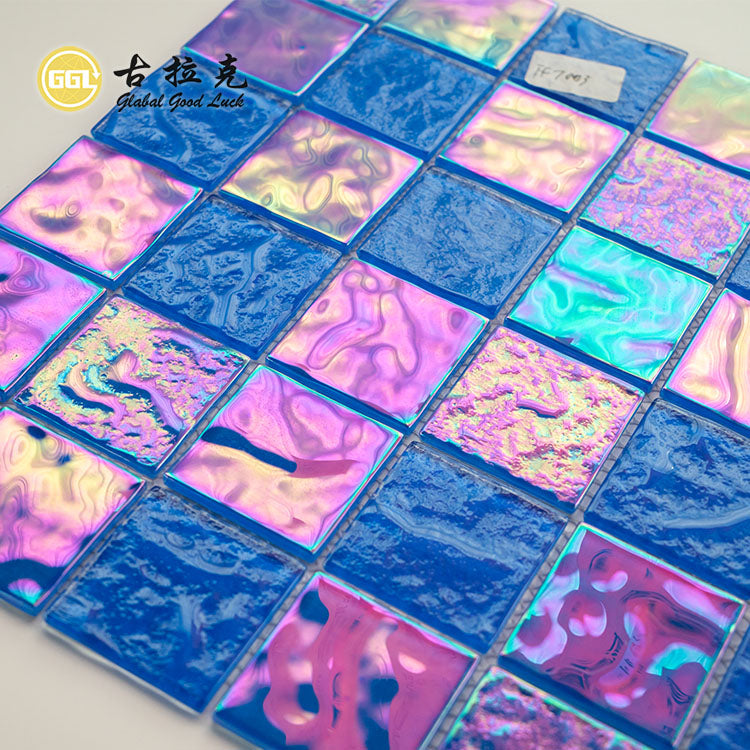 Gạch Mosaic Thủy Tinh Vuông Màu Xanh Dương Óng Ánh Sang Trọng Dùng Cho Hồ Bơi, Phòng Tắm Và Trang Trí Tường Nội Thất