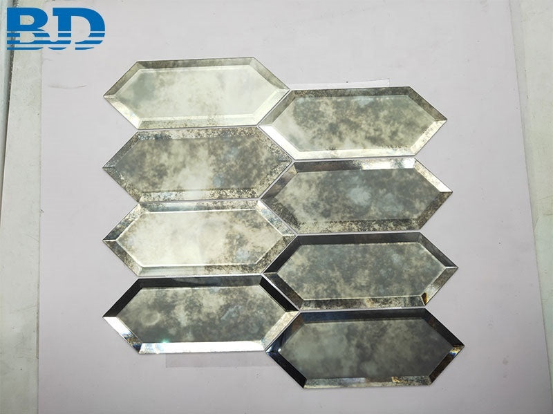 Gạch Gương Cổ Điển Mosaic Lục Giác Dài Vát Cạnh Bóng Mờ Khói Gạch Ốp Tường Gương Tổ Ong Vát Cạnh