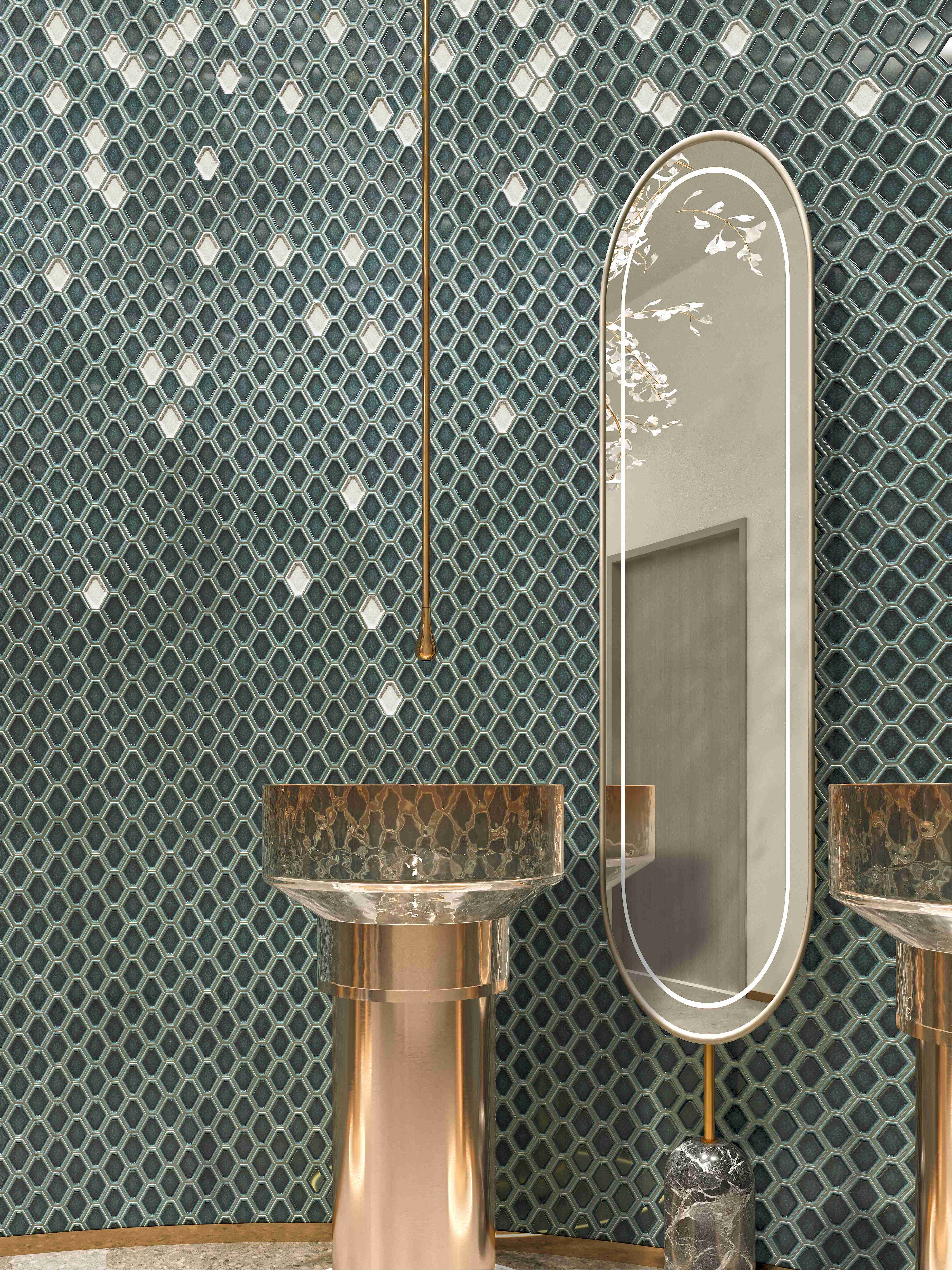 Gạch Mosaic Lục giác Gốm tráng men Phong cách Tùy chỉnh Ốp tường Bếp Phòng tắm
