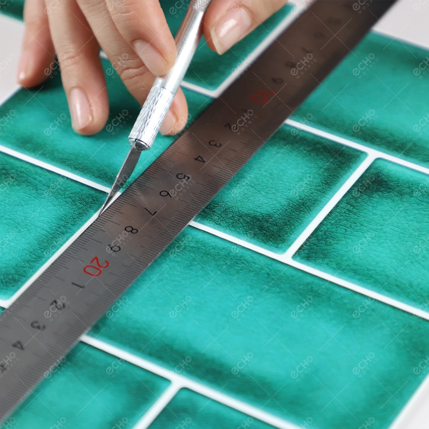 Phiên bản dày hơn Gạch ốp tường bếp dạng gel 3D bóc dán kiểu tàu điện ngầm vân gạch men xanh lá cây