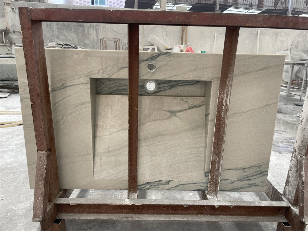 Tấm đá Quartzite Trắng Sông Sang trọng Tự nhiên dùng cho Mặt bàn Lavabo Phòng tắm