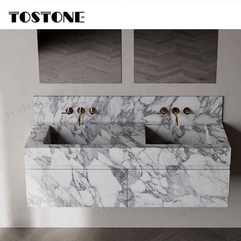 Tostone Mặt bàn lavabo phòng tắm gắn tường bằng đá cẩm thạch Arabescato Corchia tự nhiên sang trọng