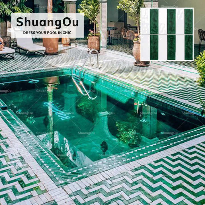 Tranh sơn dầu Stick Series Gạch ốp hồ bơi Mosaic Cảnh quan hồ bơi Khu vực spa Gạch ốp hồ bơi Mosaic màu xanh lá cây tự nhiên