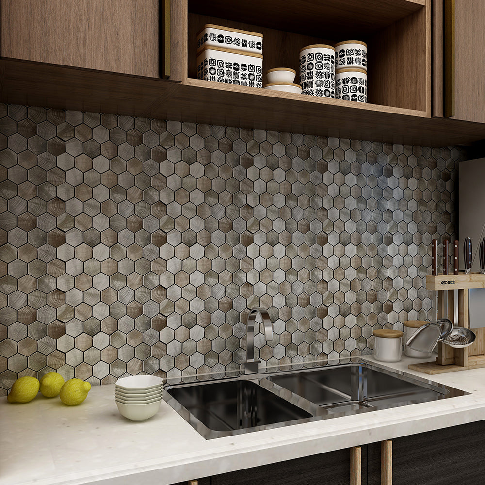 Gạch Mosaic Thủy Tinh Màu Nâu Đồng Ốp Tường Bếp