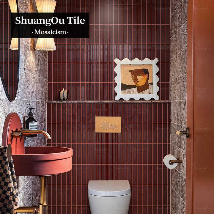 Gạch mosaic gốm Cora Red cho phòng tắm khách sạn, tường vòi hoa sen, q – Daisan Store
