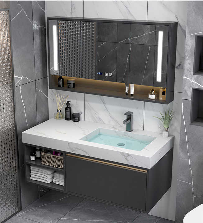 Nhà sản xuất Chaozhou Thiết kế gương thông minh Nội thất phòng tắm kèm bồn rửa một khối