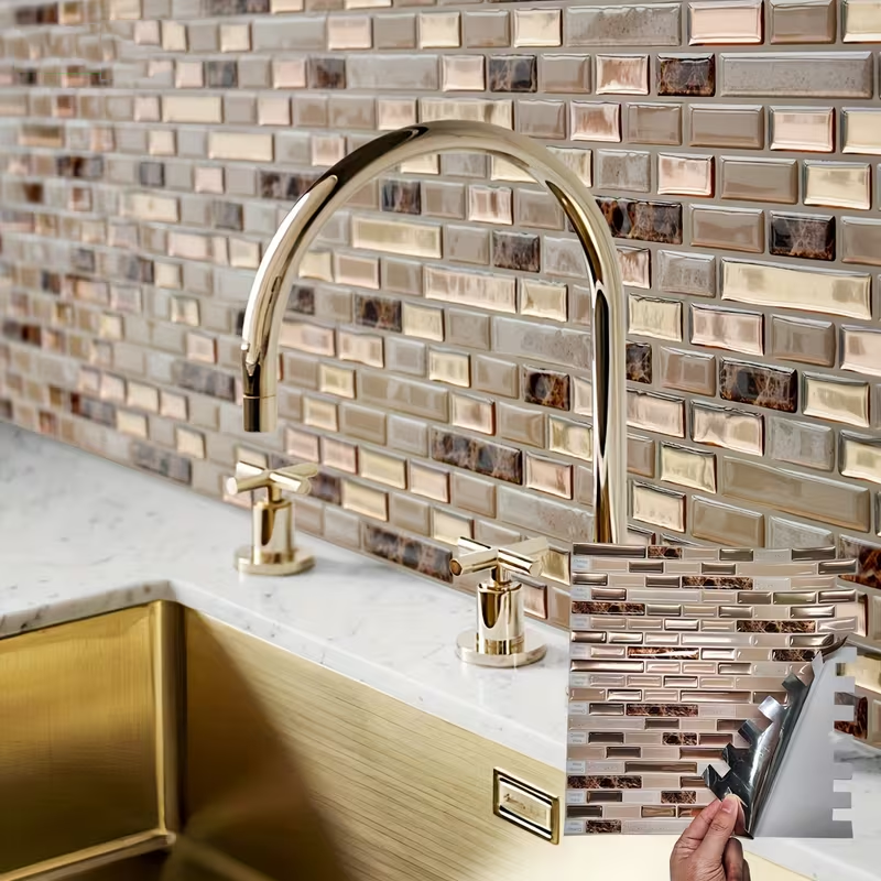 Gạch ốp tường tự dán mosaic vàng