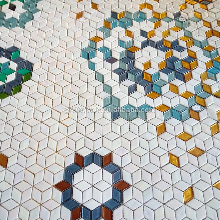 Tranh Tường Gạch Mosaic Nghệ Thuật Hình Thoi Vàng Mosaic Họa Tiết Hoa Lấp Lánh Thủ Công Tùy Chỉnh Chống Nước Ghép Hình Mosaic Chuyển Sắc Hồ Bơi Spa