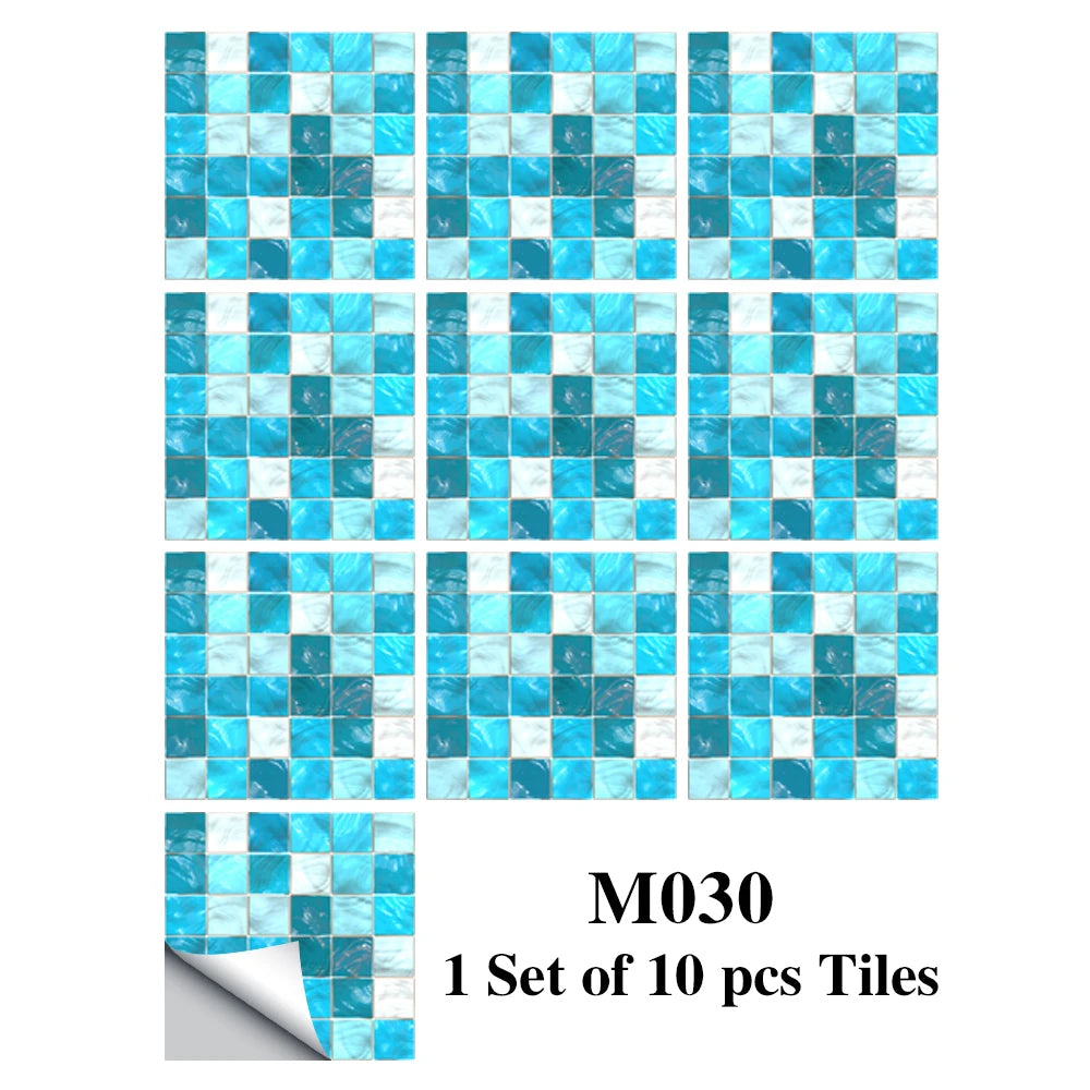 Bộ 10 Miếng Dán Gạch Mosaic Phẳng Dán Tường Bếp Phòng Tắm