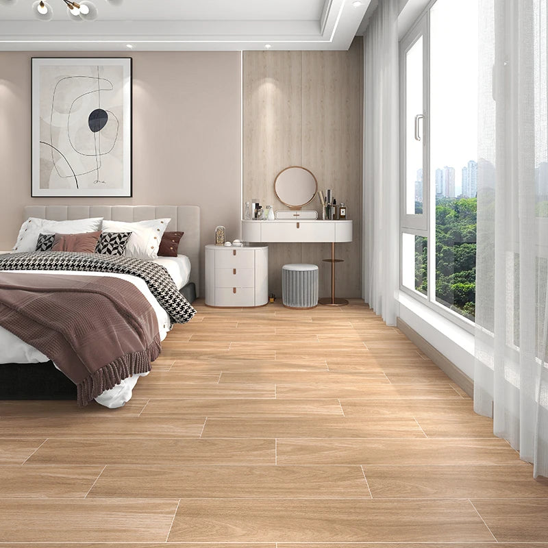 Gạch Porcelain Lát Sàn Vân Gỗ Nâu Xương Đồng Chất Mài Cạnh Chống Trượt Giả Cổ Phong Cách Bắc Âu Cho Phòng Ngủ Kích Thước 150x900mm